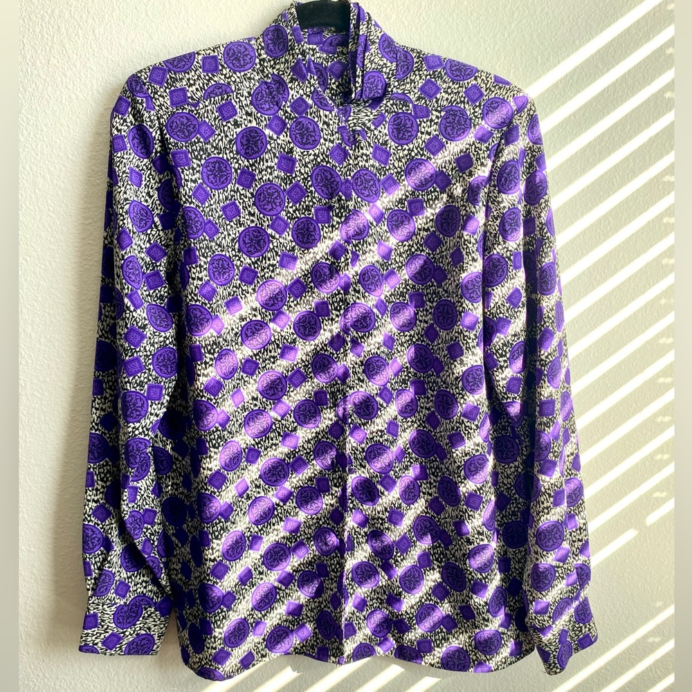 Vintage Patterned Button-Up Blouse